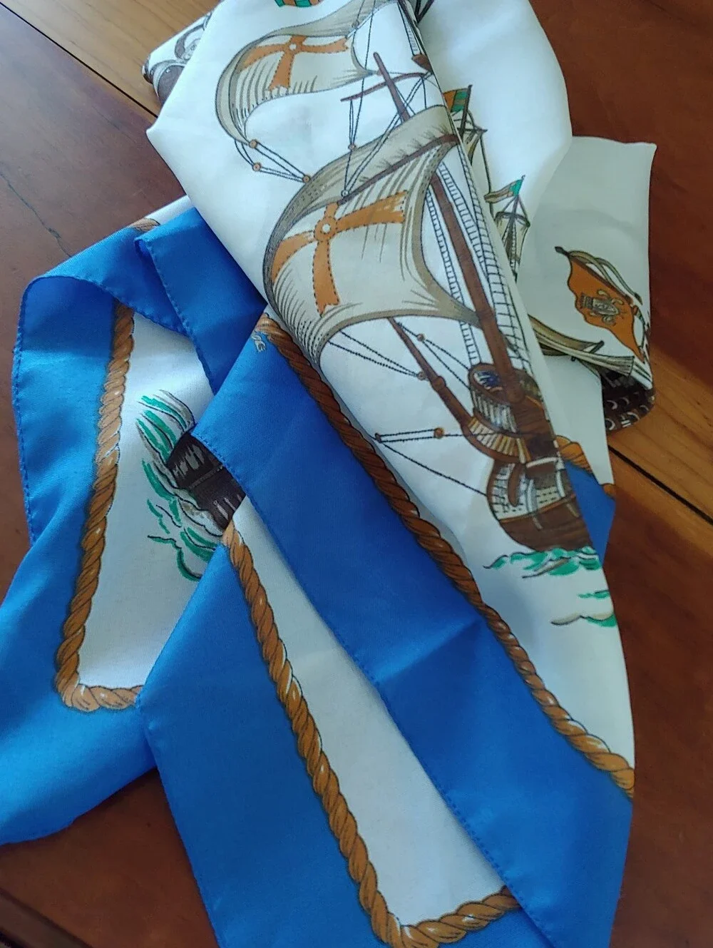 White and Blue Nautical Print Scarf